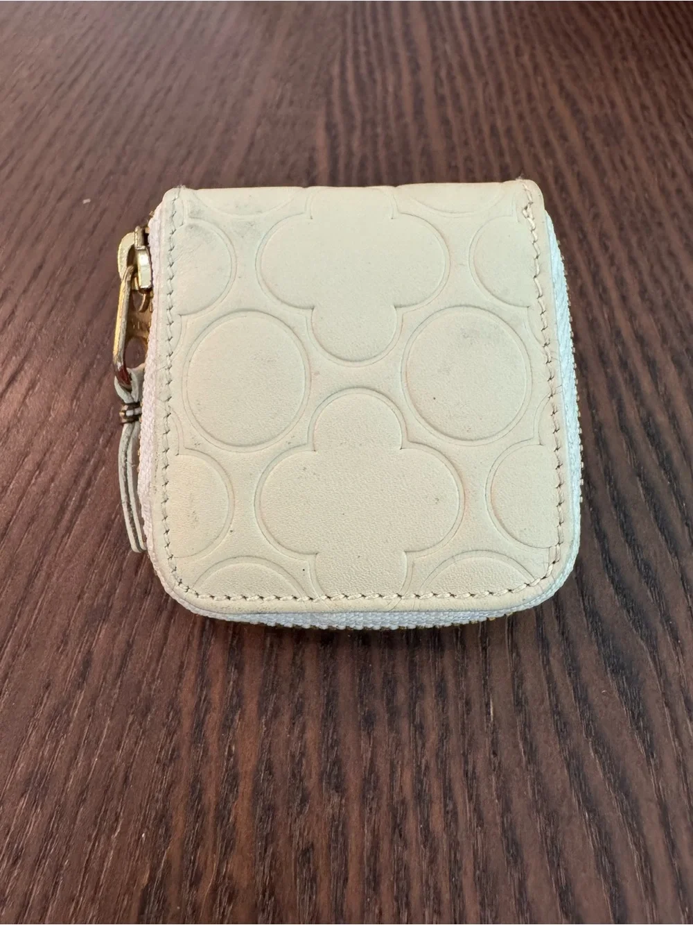 Comme des Garcons Cream Embossed Leather Zip Key & Card Pouch